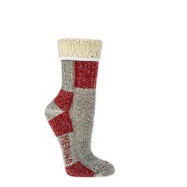 LEO Design 85% Merino Wool Trekking Socks, Moisture-Wicking – Durable Reinforced Heel & Toe – Ideal for Hiking & Camping. (CA/US, Numeric, 6, 9, Regular, Regular, 1 Grey/Red)