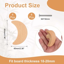 uxcell 4 Pcs Moon Shape Wooden Knobs, Single Hole Wooden Cabinet Knobs with Screws for Nursery Furniture Cupboard Closet Door Dresser Drawers