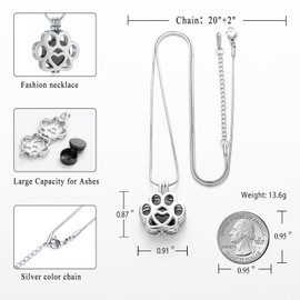 Pet Cremation Jewelry For Ashes For Dog/Cat Paw Stainless Steel Memorial Locket Urn Necklace Inside Mini Case Keepsake Cremation Jewelry Women Men