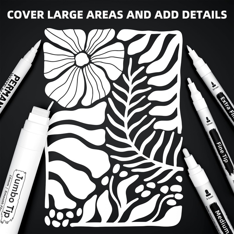 TECADA 5 White Paint Pens, 5 Different Tips Acrylic Paint