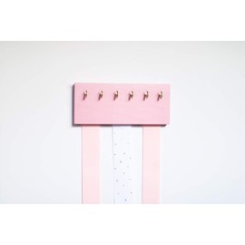 Pink Wood Long Ribbons Bow Organizer Headband Holder Poplar Plaque Hooks Organizer Handmade High Quality Nursery Girls Room Decor (pink wood pink white ribbon)