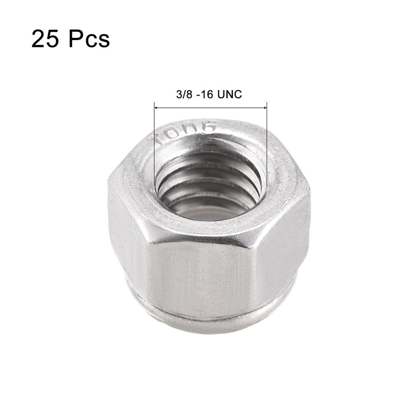 TA-VIGOR 25Pcs 3/8-16UNC Nylon Hex Lock Nuts, 304 Stainless Steel