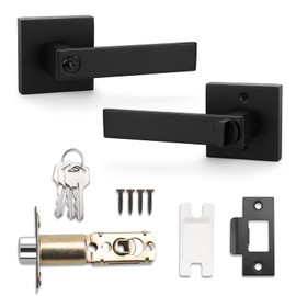 Probrico Entry Door Levers Matte Black with Same Keys, Heavy Duty Hardware for Exterior Front and Back Door,Lockable, Keyed Entrance Lock,Universal Handling,Transitional Style