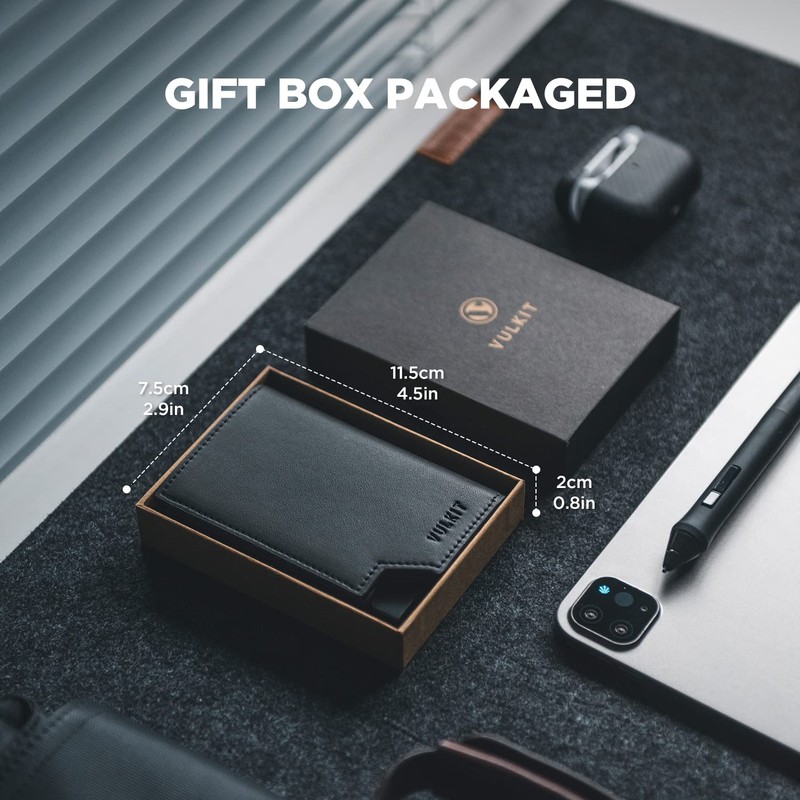 VULKIT Cartera para Hombre Minimalista Pop-Up Tarjetero RFID Bloqueo Cierre