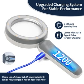 HUIBOER 45X Magnifying Glass with Light for Reading – Large 4.6" Rechargeable LED Magnifier with 6 Color Modes, 1200mAh Battery – Magnifying Glass for Seniors, Close Work, Hobbies