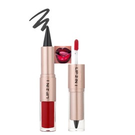 Matte Lip Liner&Tinted Lip Gloss Kit for Women Long Lasting Waterproof,2-in-1 Nude Black Lipliner Pencil Pink Lips Oil Gloss Combo 24 Hour,Hydrating Lip Balm Glossy Lipgloss Liquid Lipstick Makeup-02