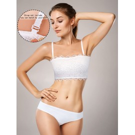 4 Pieces Women's Lace Bandeau Bra Strapless Bralette Seamless Crop Tube Top(XX-Large,Black, Grey, Green, White)