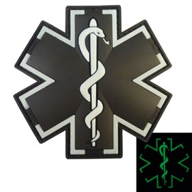 Glow Dark ACU Black EMS EMT Medic Paramedic Star of Life Morale Tactical PVC Velcro Patch