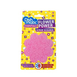 Dishmatic Flower Power Scrub Scourer – Non-Scratch Flexi-Fibre Technology, Soft in Warm Water & Firm in Cold Water, Ideal for Cleaning Pans, Glassware and Dishes