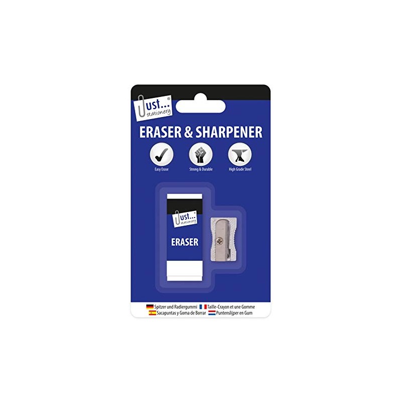 Just Stationery 1068 Pencil Sharpener and Eraser, Metal