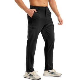 MOURCE Lightweight Hiking Pants Men Quick Dry - Water Resistant Outdoor Travel Pants for Men with Pockets, Black