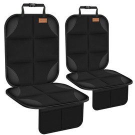 Yuan & Chuang Baby Car Seat Protector 2 Pack - Large Waterproof Mat, 600D Fabric, with Thickest Padding, Non-Slip Backing, 2 Storage Pockets, Crash Test Approved - Black