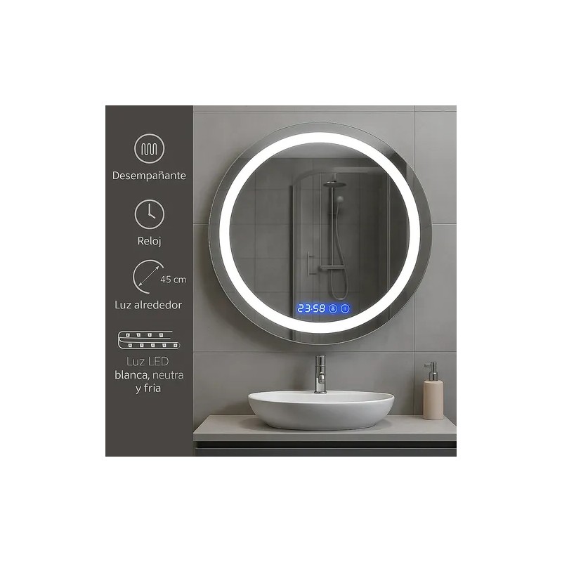 Espejo Luz Led Touch Pared Tocador Baño Vestidor 3 Luces