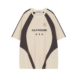 Aelfric Eden Oversized T-Shirt Streetwear Contrast Color Tee Unisex Vintage Beige Racing Tshirts Summer Baggy Tops