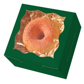 qiqee Deep Green Bakery Box with Window 4x4x2.5 inch 30Packs Macaron Boxes Small Donut Pastry Boxes for Party Mini Cookie Boxes