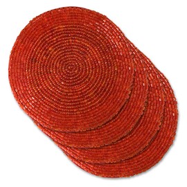 Red Beaded Coasters Set of 4#76-241