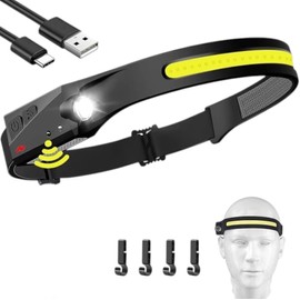 LED Fishing Headlamp, Rechargeable, 230° Wide Beam Head Lamp with Motion Sensor - Camping Gear, Waterproof Head Light, Flashlight for Hiking, Running, Repairing, Mechanic, Cycling, Walking