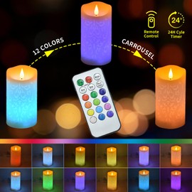 NICEME 6" LED Multi Colored Flameless Candle with Remote Control Timer Realistic Wax Color Changing Candle Battery Operated Candle with Flickering Flame