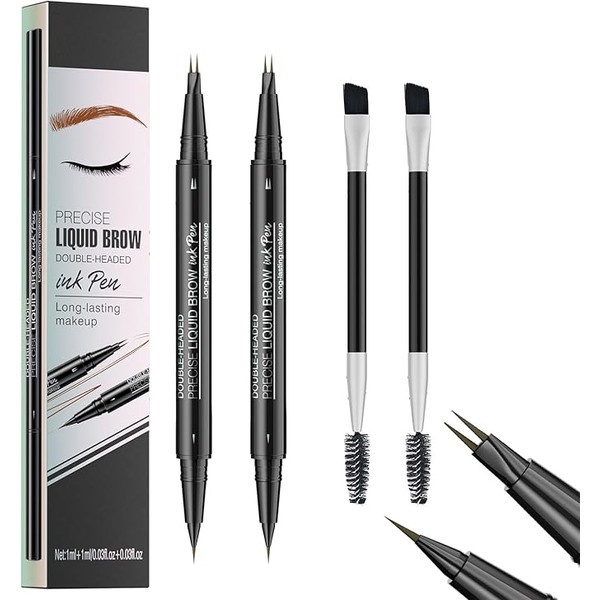 [2 Pack] 2-in-1 Dual-Ended Eyebrow Pen with Micro-Fork-Tip Applicator and