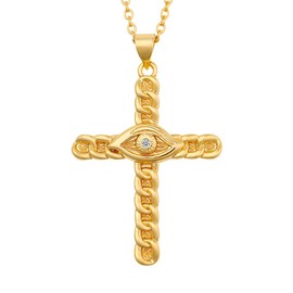 FineryGal Dainty Gold Cross Necklace for Women Lucky Evil Third Eye Necklace Prayer God Gift Jesus Birthday Anniversary Christmas