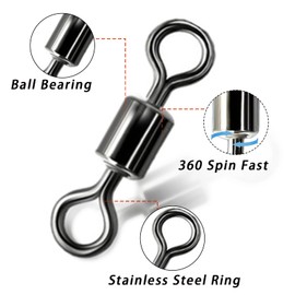 Qwrqwr Rolling Fishing Swivels with Solid Rings and Clips Fish Hook Accessories Link to Barrel Connectors Safety Snaps for Sea Competitive Line Entanglement Prevention 5