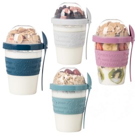 SECEL 4 Pcs Yogurt Parfait Cups Breakfast On The Go Reusable Plastic Containers With Lids And Spoons Take And Go Yogurt Cup With Topping Cereal Or Oatmeal Leak-proof Colorful Bowls