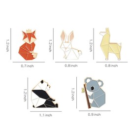 Holibanna 5pcs Cute Enamel Lapel Pin Set Cartoon Geometric Origami Animal Brooch Pins Decorative Fox Bear Panda Rabbit Badges Brooches for Clothes Bags Jewelry Accessories
