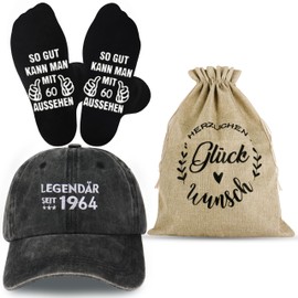 Jeasona Gift Set with Socks Baseball Cap Gift Bag Gifts for Birthday Man, Multicolor-60 Years