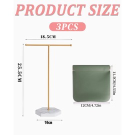 JEXOWIQ 1 x jewellery stand, 2 jewellery bags, metal T-bar jewellery holder, necklace stand, earring holder, jewellery tree, jewellery organiser, jewellery storage for bracelets, rings, necklaces,