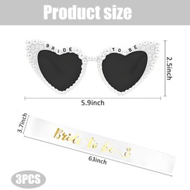 YcsRnn 1PCS SET Bride Sash and Sunglasses Set, Bride Sunglasses,Bachelorette Party Accessories, White Frame with Grey Lens for Wedding Bachelorette Party