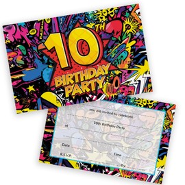 10th Birthday Party Invitations Kids - Comic Book Style 20 Pack - Childrens Birthday Invitations for Boys/Girls A6 Bday Party Invites Invitation Cards with Folding Envelopes