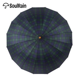 SoulRain Plaid Umbrella 16 Ribs 48" Stick Umbrella Auto Open Vintage Cane Big Umbrella With,Classic Wood Handle,Windproof Unbreakable Strong Wind Resistant Umbrellas Adult(Grid Navy)