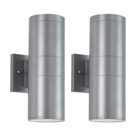 mirrea Modern Outdoor Porch Light Patio Light in 2 Lights with Aluminum Cylinder and Tempered Glass Cover Waterproof Wall Sconce 2 Pack (Metallic Gray)