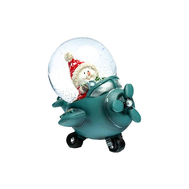 SIKORA SK07 Small Glass Decorative Snow Globe Snowman in Aeroplane
