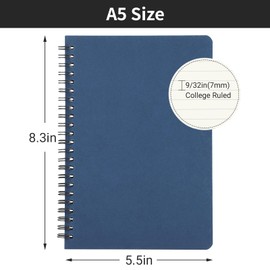 EUSOAR Spiral Ruled Notebook, A5 6 packs 5.5x8.3 120 Pages Lined Travel Writing Notebooks Journal, Memo Notepad Sketchbook, Students College Office Business Subject Diary Ruled Book Journal-6 Colors