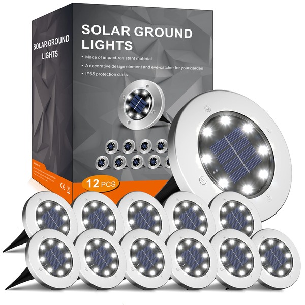 INCX Solar Outdoor Lights Waterproof,12 Packs 8 LED Garden, Ground Lights, Landscape Lighting for Patio Pathway Lawn Yard Deck Driveway Walkway White