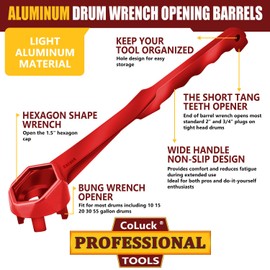 Bung Wrench 2 Packs, 3-in-1 Drum Wrench Upgraded, Aluminum Barrel Opener Tool for Opening 10 15 20 30 55 Gallon Drum, Fits 2" and 3/4" Bung Cap Red
