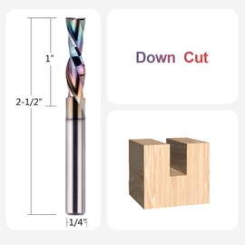 SpeTool 1/4 Inch Shank DownCut Spiral Router Bit with TAC Coating, 1 Inch Cutting Length, 2-1/2 Inch Total Length, Solid Carbide End Mill for CNC Woodworking