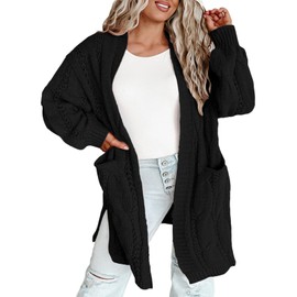 Eytino Women Plus Size Cardigan Sweaters Oversized Long Sleeve Open Front Cable Knit Coats Outerwear,4X Black