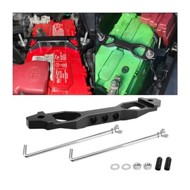 AICEL Battery Hold Down Sets, Billet Aluminum Alloy Car Battery Tie Down Bracket, Automotive Crossbar Holder Lock Mount with Galvanized Iron J Bolts, Car Accessories for Most Vehicles (Black)