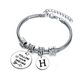 Inspirational Initial Bracelets for Women Girls Sister Daughter Gifts Best Friend Granddaughter Graduation Birthday Gift Charm Bracelet (H)
