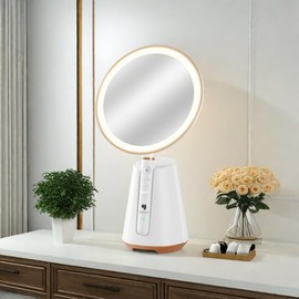 GlasFlength Makeup Mirror with Lights, Lighted Mirror with Magnification Desk Mirror,LED Makeup Mirror with 3 Color Lighting Brightness Adjustable, White