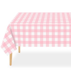 QIKSION 2 Pack Pink Gingham Tablecloth Pink Plaid Disposable Checkered Tablecloth, Rectangle Waterproof Plastic Table Cloths for Outdoor Picnic, Birthday, Party, Baby Shower(54 × 108 Inch)