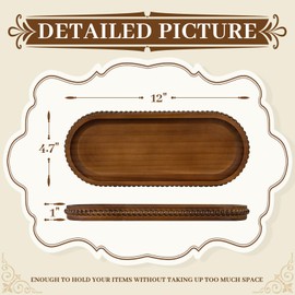 MAONAME Oval Bathroom Tray, Long Narrow Wood Tray, Rustic Decorative Tray with Beaded, Farmhouse Vanity Tray, Toilet Tank Tray for Dresser, 12" x 4.7"