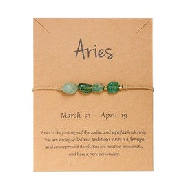 COLORFUL BLING 12 Constellation Healing Crystal Beaded Bracelets Natural Stone Zodiac Stretch Bracelets for Women Birthstone Gemstone Anxiety Relief Reiki Yoga Bracelets Horoscope Jewelry- Aries