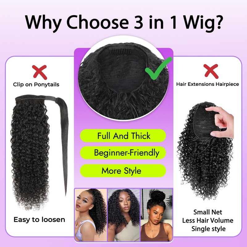 20" Kinky Curly Half Wig 210% Density Synthetic Half Wig