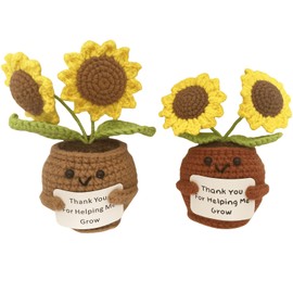 Wezdopu 2PCS Sunflowers Positive Crochet Handcrafed Emotional Support Poted Plant Creative Knitting Dolls with Positive Affirmation Card Ideal Gifts for Room Decor Car Home Office