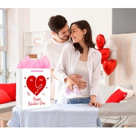 JUESMOS Happy Valentines Day Gift Bag with Handle 13" Large Valentine's Day Gift Bags with Tissue Paper Love Heart Gift Bag Valentines Gift Bags for Her Him Girlfriend Boyfriend Wife Husband Women