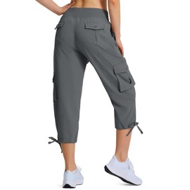 Ksmien Women's Hiking Capris Quick Dry Lightweight Ladies Summer Cargo Pants 8 Pockets for Travel Camping Dark-Grey