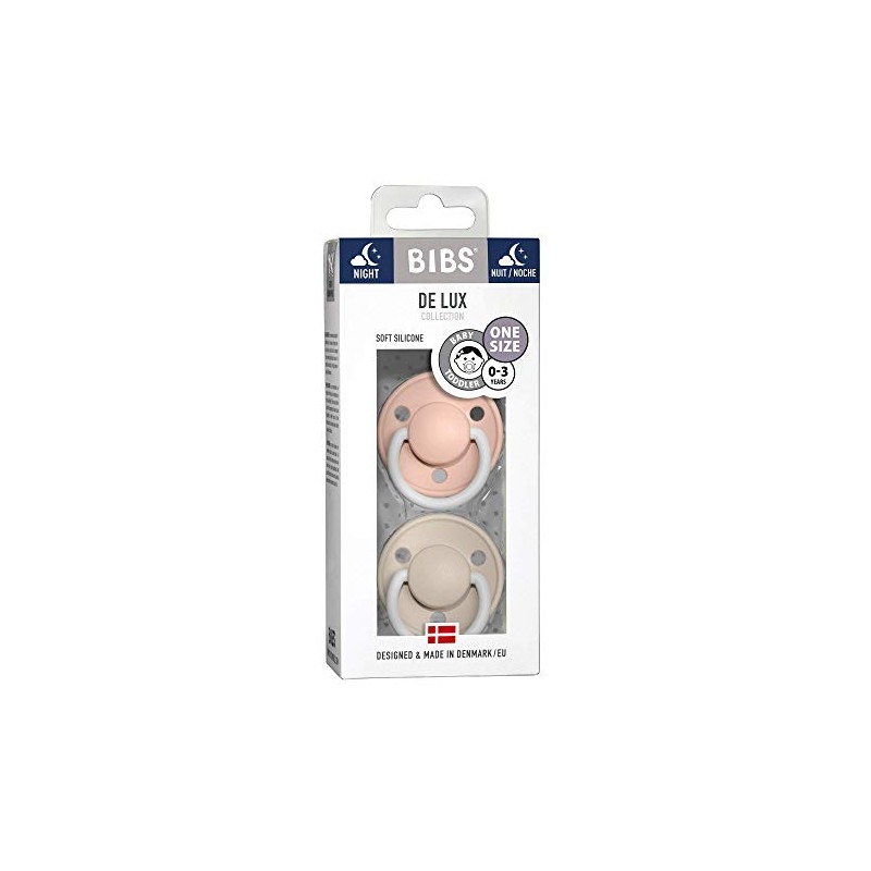 BIBS 5713795200610 PACIFIER, Blush GLOW/Vanilla GLOW, 2 piezas